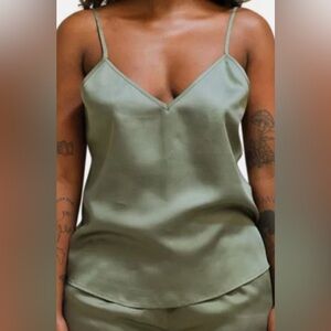 Ettitude Women's Sateen Cami Moss Green Silky 100% Bamboo Sleepwear Large NEW